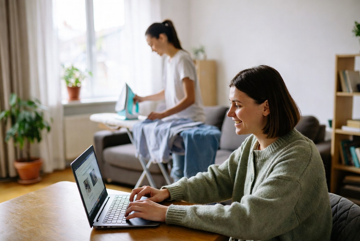 Personne utilisant internet pour aide à domicile